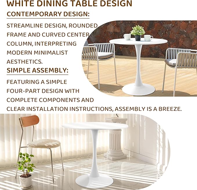 Round White Dining Table Modern Kitchen Table - Image 6