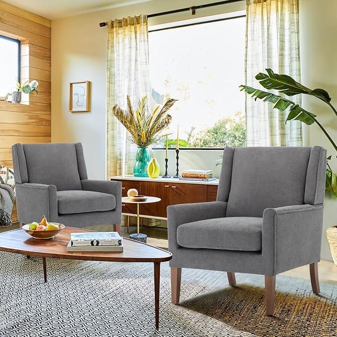 COLAMY Modern Wingback Living Room Chair Set of 2, Upholstered Fabric Accent - Image 8
