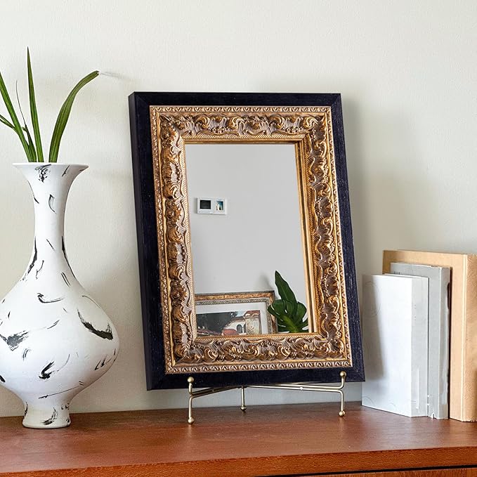 Small French Antique Mirror, 14”x11” Black Vintage Table Mirror - Image 5