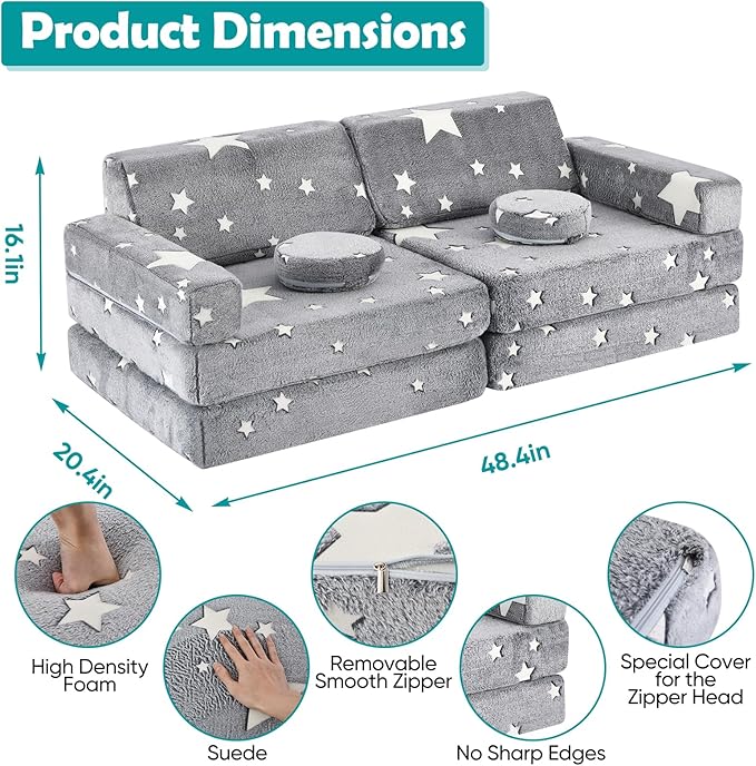10Pcs Kids Play Couch, Toddler Sofa, Modular Kids Couch - Image 3