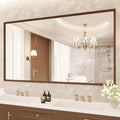 Rectangle Walnut Bathroom Mirror 55x30 Inch, Anti-Rust 4MM Tempered Glass by JISOSO