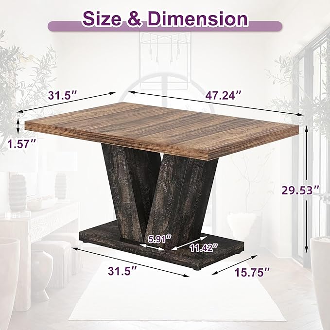 47" Dining Table, Wooden Kitchen Dinner Table Heavy Duty, Farmhouse Table - Image 2