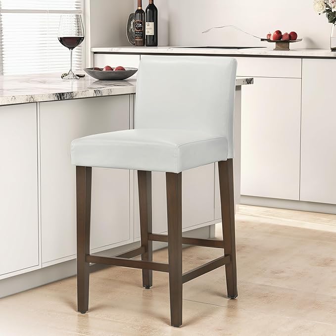 CHITA Counter Height Bar Stools Set of 3, PU Leather in White - Image 2