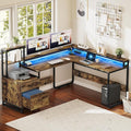 DWVO L Shaped Desk with Drawers, Reversible Computer Desk with Power Outlets by DWVO