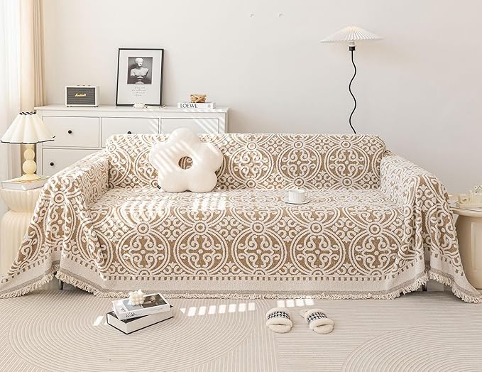 STACYPIK Modern Khaki Jacquard Couch Cover French Style L-Shape Sofa Protector by STACYPIK