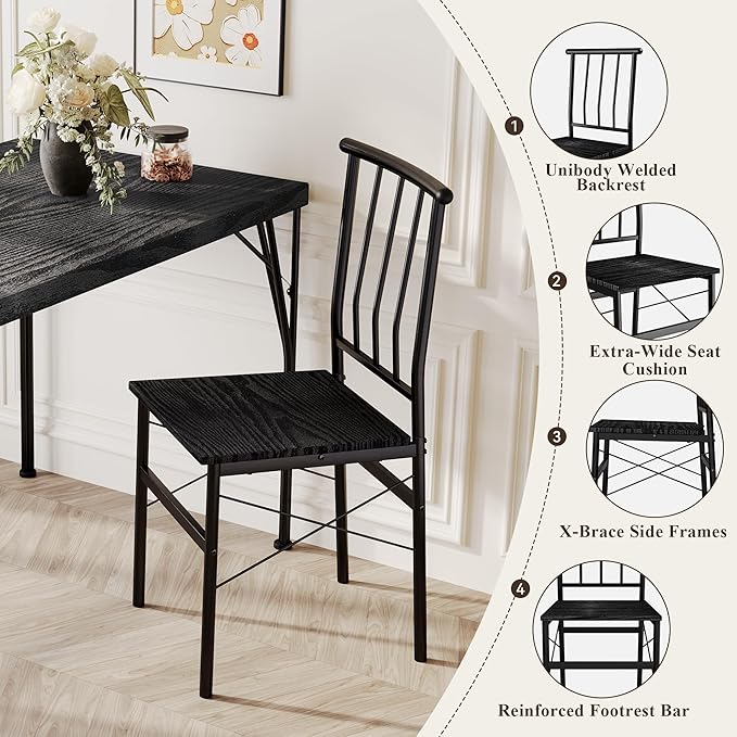 5 Piece Dining Table Set with 1.6" Thick Desktop, Modern Metal&Wood Kitchen - Image 4