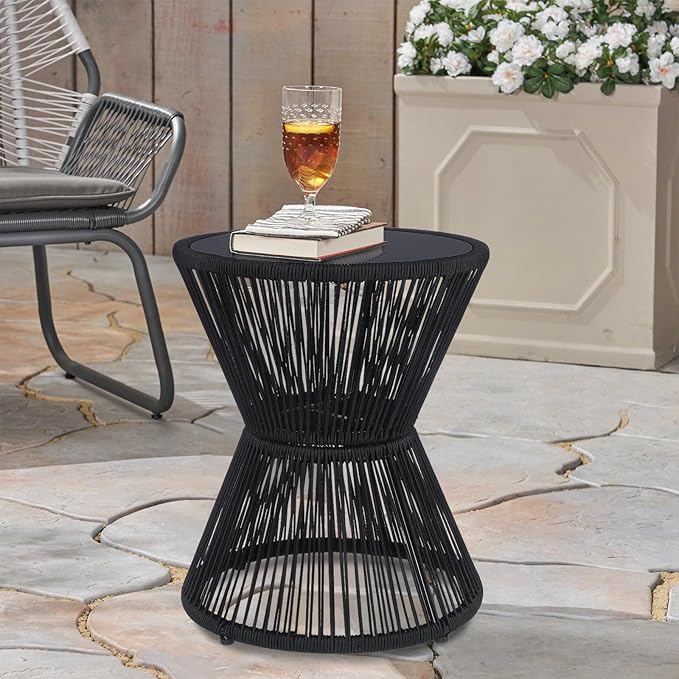 LEWIS&WAYNE Small Outdoor Side Table Patio 20’’ H Woven Rope Hourglass End Table - Image 5