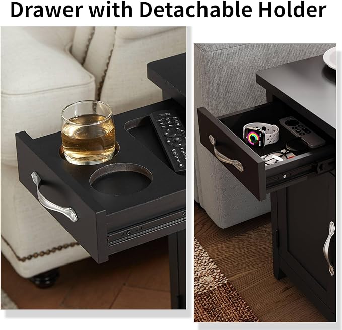 LINSY HOME End Table with Charging Station, Side Table - Image 9