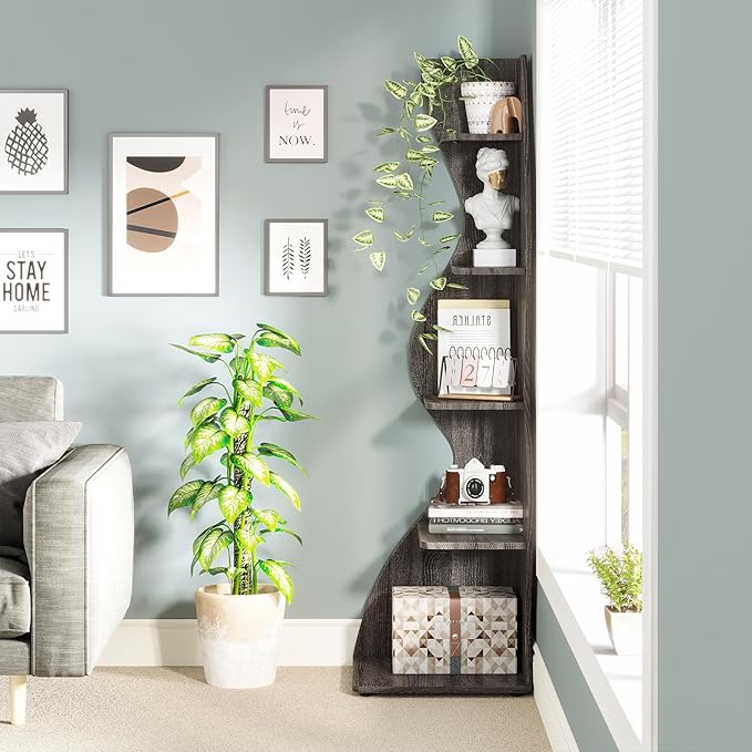 Tribesigns Corner Shelf, Modern 5-Tier Wall Corner Bookshelf, Stylish Corner - Image 4