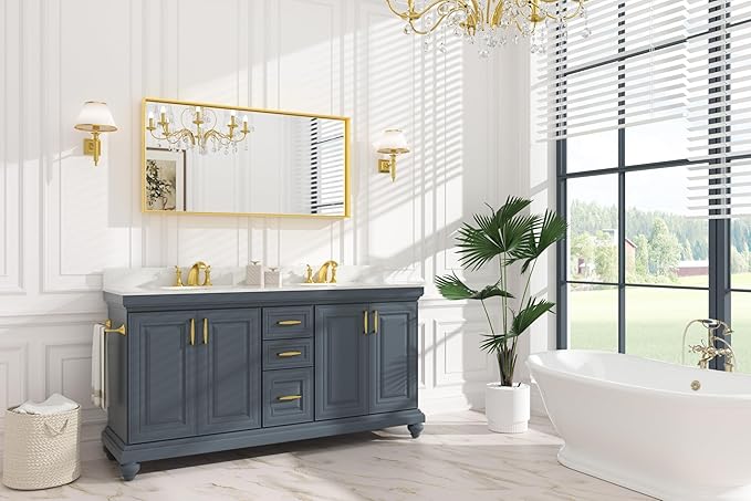 Keonjinn Gold Bathroom Mirrors for Wall 48 x 24 Inch Brushed Gold Frame - Image 2
