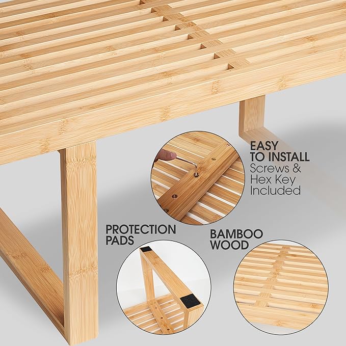 Bamboo Nelson Slat Wooden Bench, Small Wood Benches - Image 4