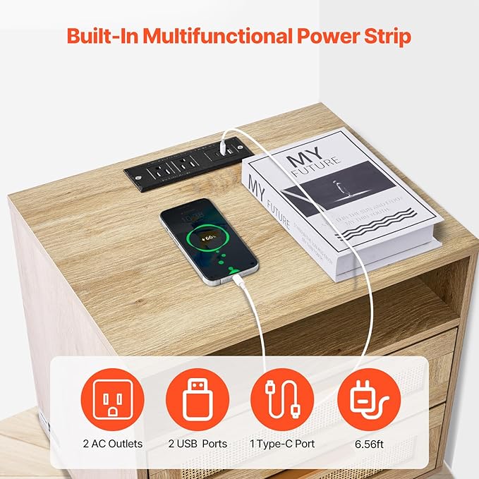 VEVOR Rattan Nightstand, Boho Bedside Table - Image 6