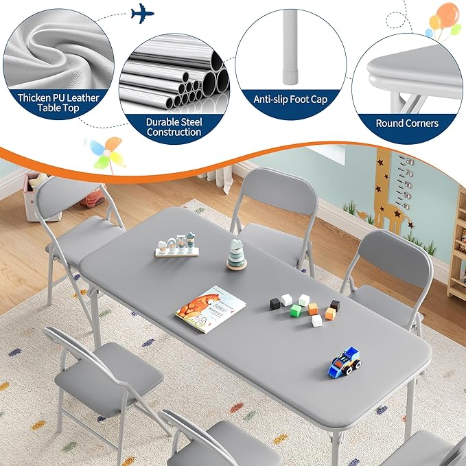 GarveeHome 7-Piece Kids Folding Table and Chairs Set, Toddlers Children's - Image 4