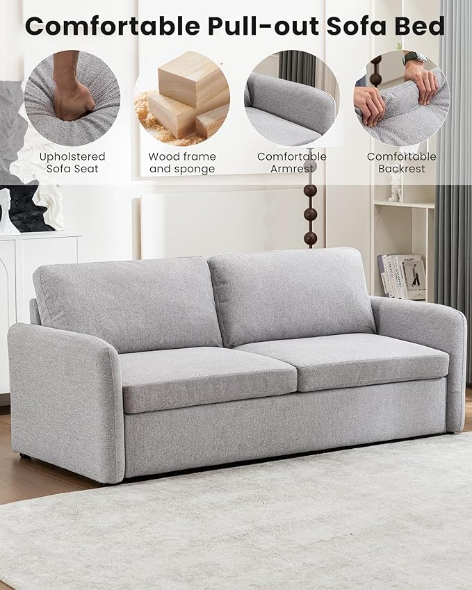 Queen Size Pull Out Sofa Bed, 2 in 1 Convertible Sleeper Sofa Couch - Image 6