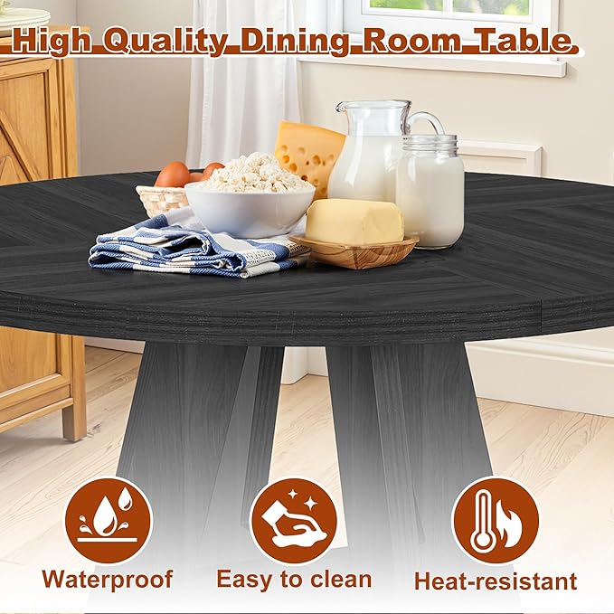 Round Dining Table for 4, 47 Inch Dinner Table Farmhouse Wooden Circle Kitchen - Image 6