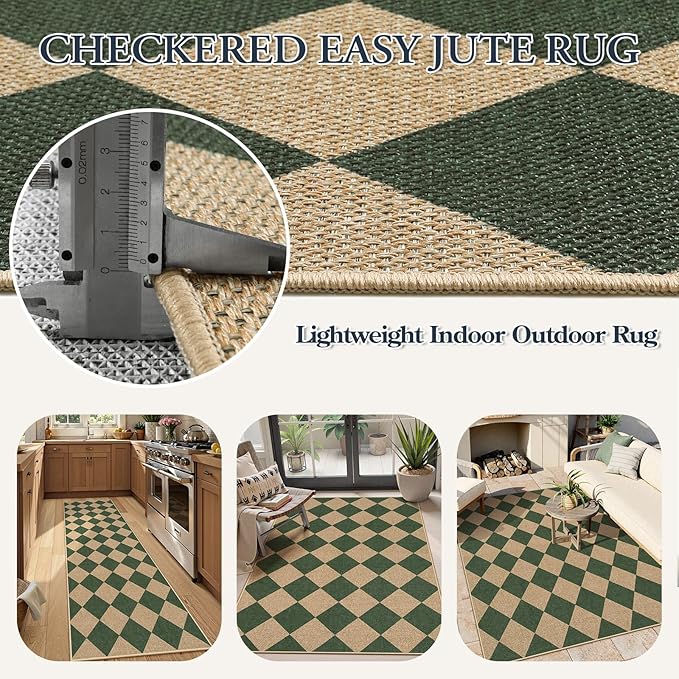 Lahome Checkered Outdoor Rug 5x7, Washable Rug - Image 6