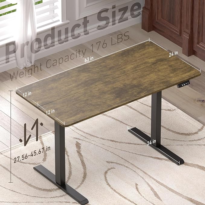 Ywin Electric Height Adjustable Standing Desk, 63 x 24 inches Sit Stand Desk - Image 3