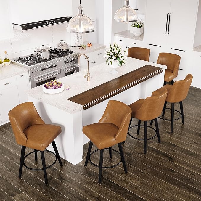 Counter Height Swivel Bar Stools Set of 6, 26 Inch Bar Stools by AMICLIBER