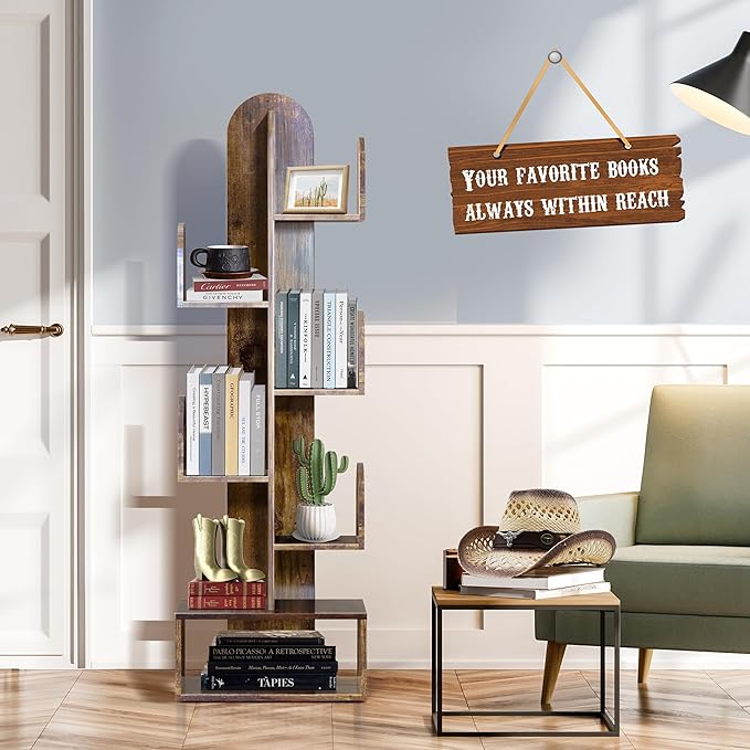 Cactus Tree Bookshelf, 5-Tier Wood 50" Tall Corner Storage Rack - Image 2