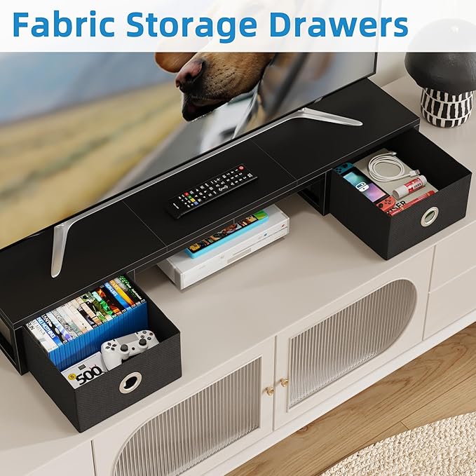 45" Large TV Riser with Fabric Drawers - Image 3