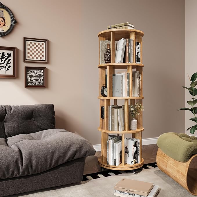 4-Tier Rotating Bookshelf, 360° Spinning Stackable Bookcase, Freestanding - Image 7