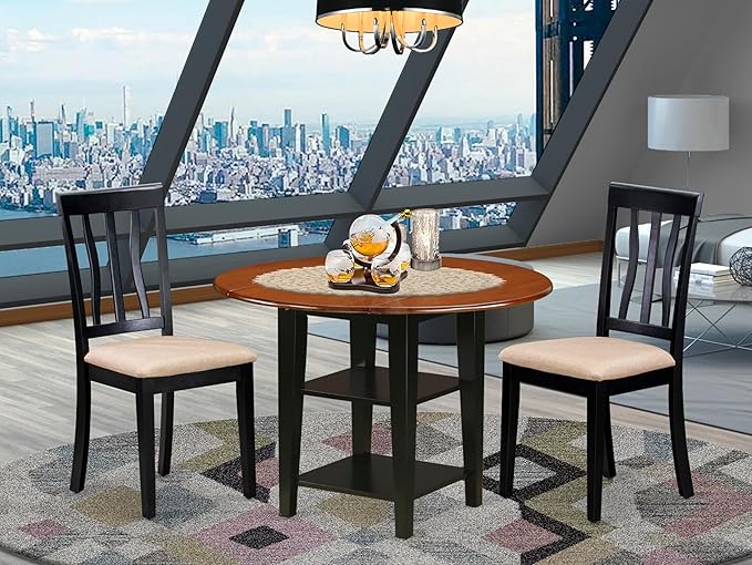 East West Furniture SUAN3-BCH-C 3 Piece Dining Room Table Set Contains a Round - Image 2