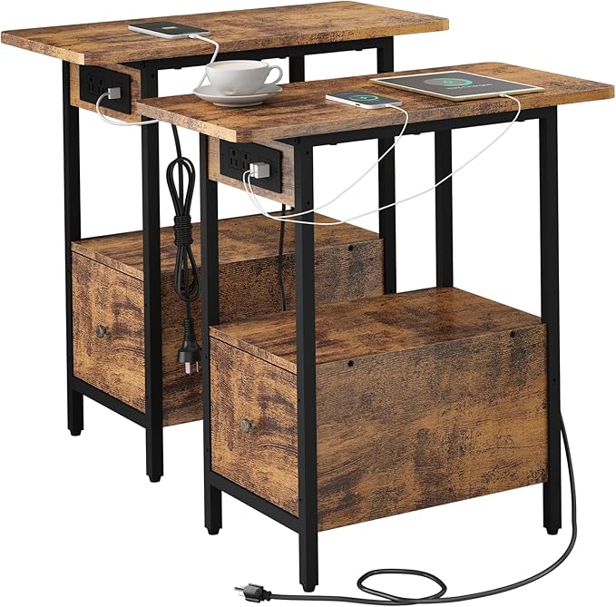 LIDYUK End Table with Charging Station, Narrow Side Table with Drawer and USB by LIDYUK