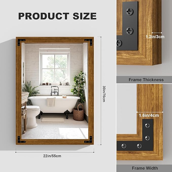 Hasipu Farmhouse Bathroom Mirror, Walnut Vintage Vanity Mirror Modern Farmhouse - Image 2