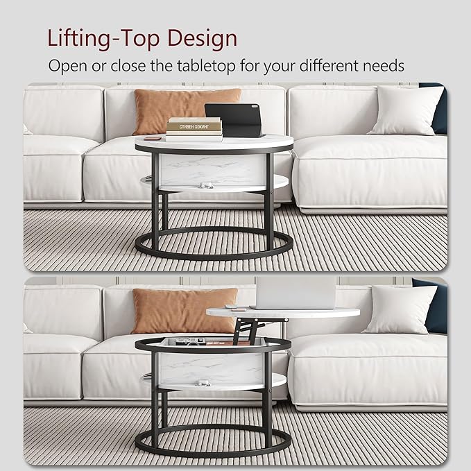 Round Coffee Table with Storage, Lift Top Coffee Table with Hidden Compartment - Image 6