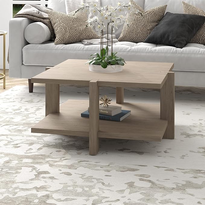 Henn&Hart 35" Wide Square Coffee Table in Antiqued Gray Oak, - Image 6