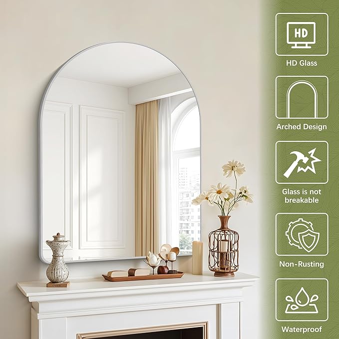 Arched Bathroom Mirror, Wall Mounted Mirror, Living Room, Vertically Hanging or - Image 5