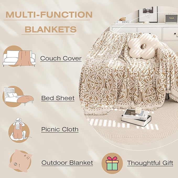 STACYPIK Khaki French Jacquard Couch Covers Thickened Boho L Shape Sofa Covers - Image 8