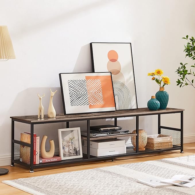VECELO Industrial TV Stand for Televisions up to 70 Inch, 3 Tiers Media Console - Image 5