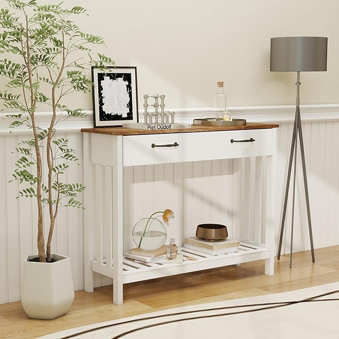 TaoHFE Farmhouse Narrow Console Table Modern Wooden, Living Room Tables Narrow by TAOHFE