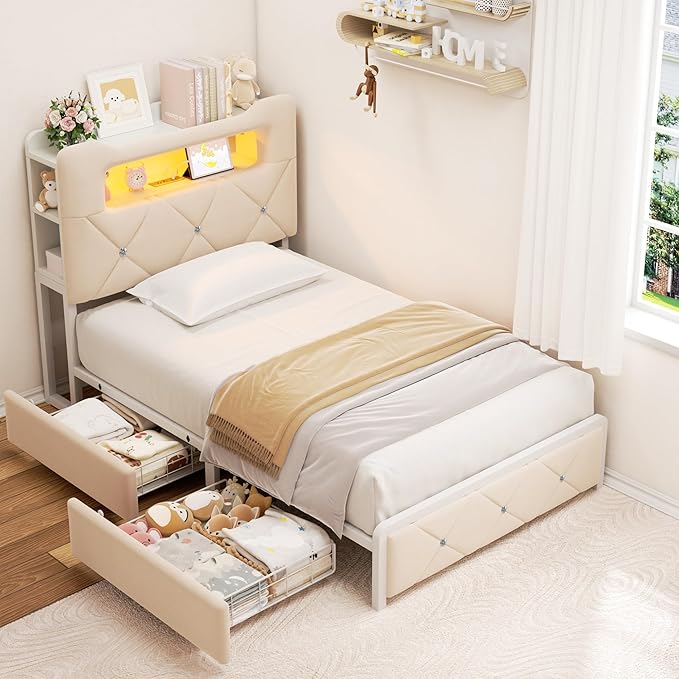 Twin Upholstered LED Bed Frame - Image 3