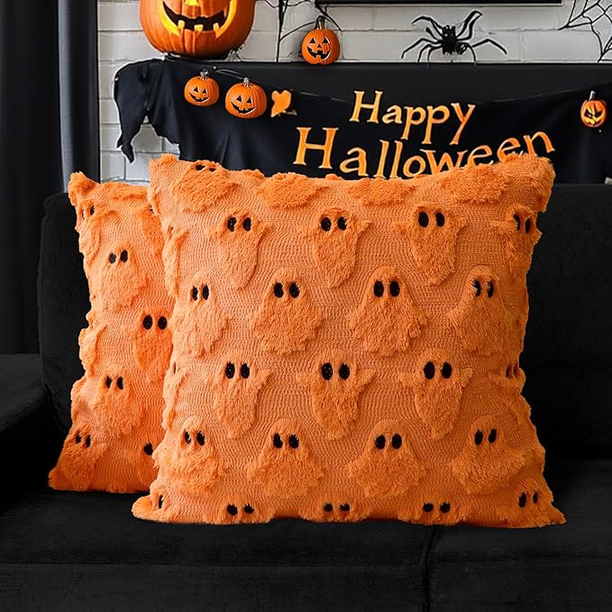4TH Emotion Halloween Ghost Decorative Pillow Covers 16x16 Set of 2 by 4THEmotion