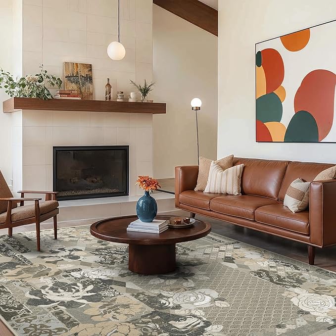 GENIMO 5X7 Floral Area Rugs for Living Room, Machine Washable Non Slip Vintage - Image 4