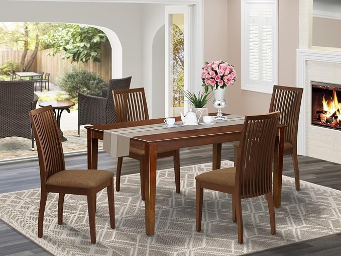 East West Furniture CAIP5-MAH-C 5 Piece Kitchen Table & Chairs Set Includes a - Image 2