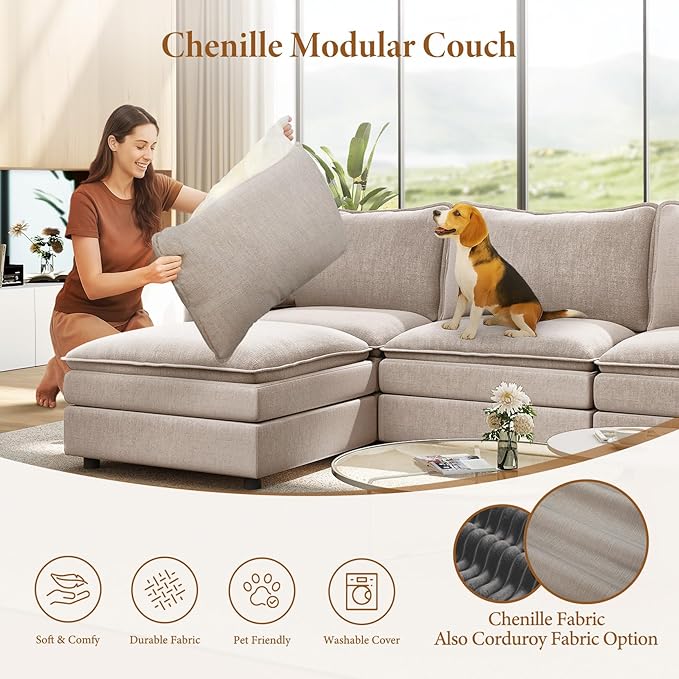 Vesgantti 142" Cloud Couch Sectional Modular Sofa, Comfy Sectional Couch - Image 5