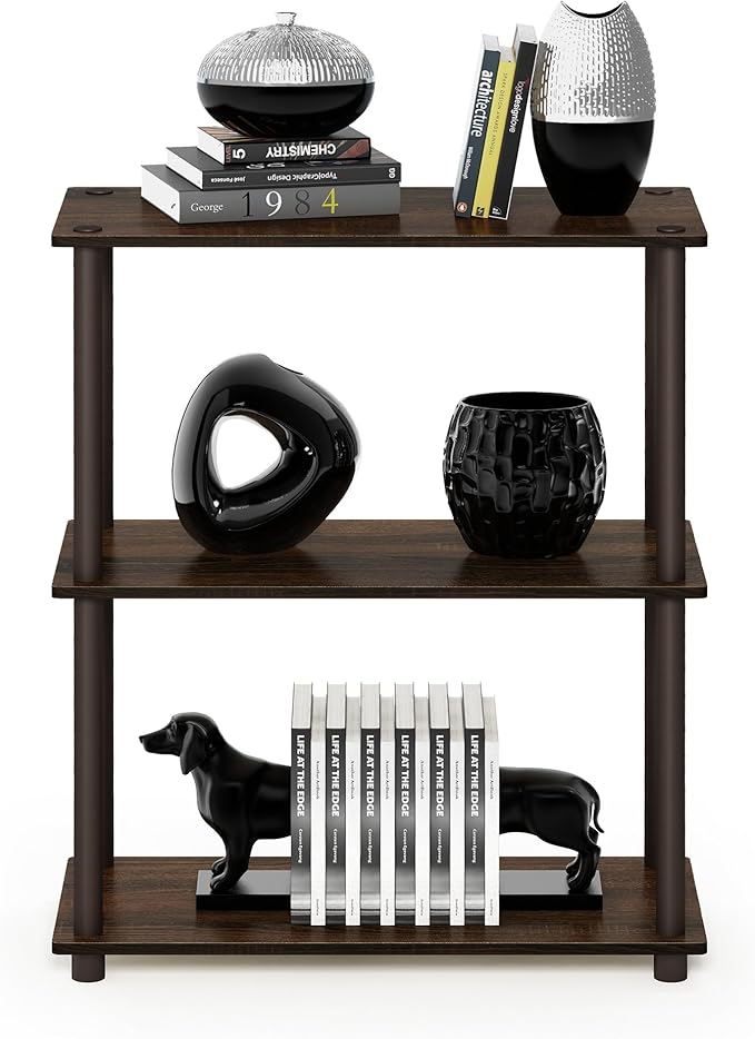Furinno Turn-N-Tube 3-Tier Compact Multipurpose Shelf Display Rack, Walnut/Brown - Image 6