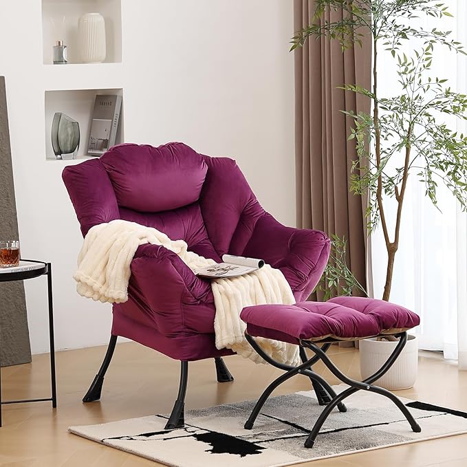 Lazy Chair with Ottoman, Modern Chair with Folding Footrest, Lounge Accent Chair - Image 2