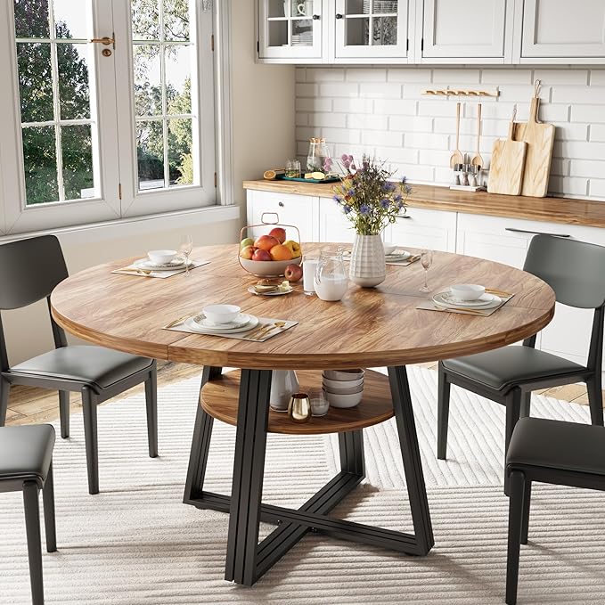 GarveeHome Round Dining Table for 4-6, 47.2" Farmhouse Kitchen Table by GarveeHome