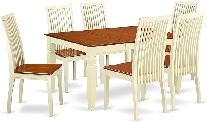 East West Furniture WEIP7-BMK-W 7 Piece Dining Set Consist of a Rectangle - Image 2