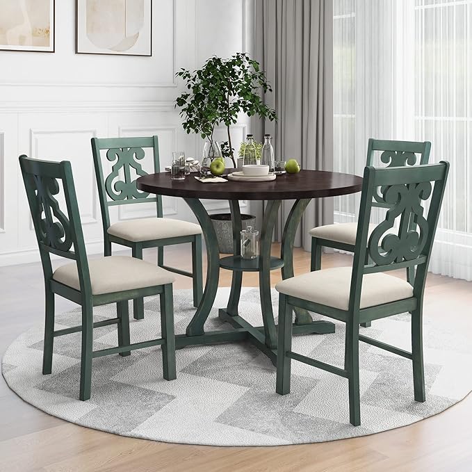 Merax 5 Piece Round Dining Table Set 4 Retro Chairs by Merax