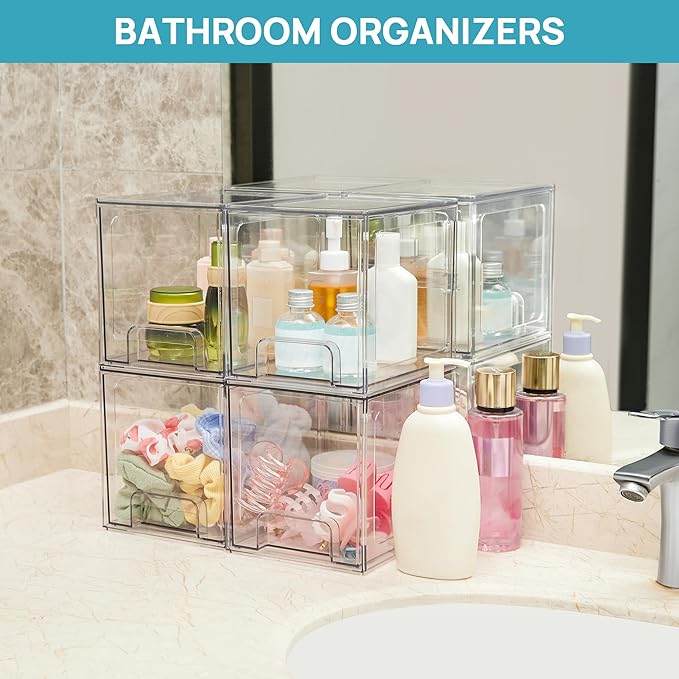 Vtopmart 2 Pack Stackable Storage Drawers, 6.6''Tall Acrylic Bathroom Makeup - Image 5