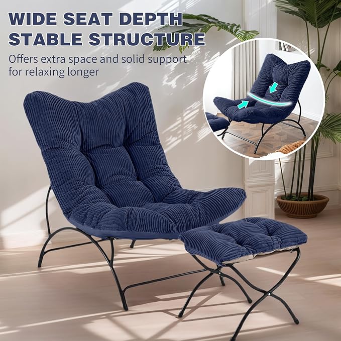 Welnow Accent Chair with Ottoman, Lounge Comfy Soft Leisure Metal Frame Reading - Image 5