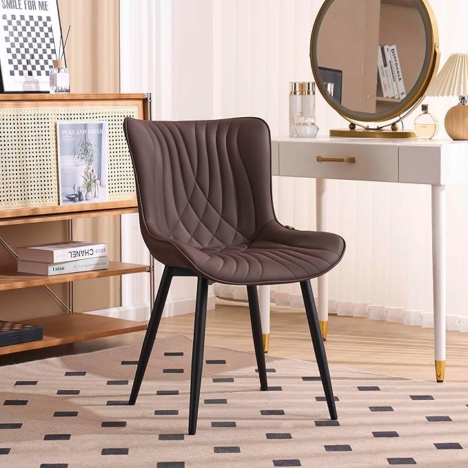 Kidol&Shellder Brown Dining Chairs Set of 2, Faux Leather Upholstered Mid - Image 8