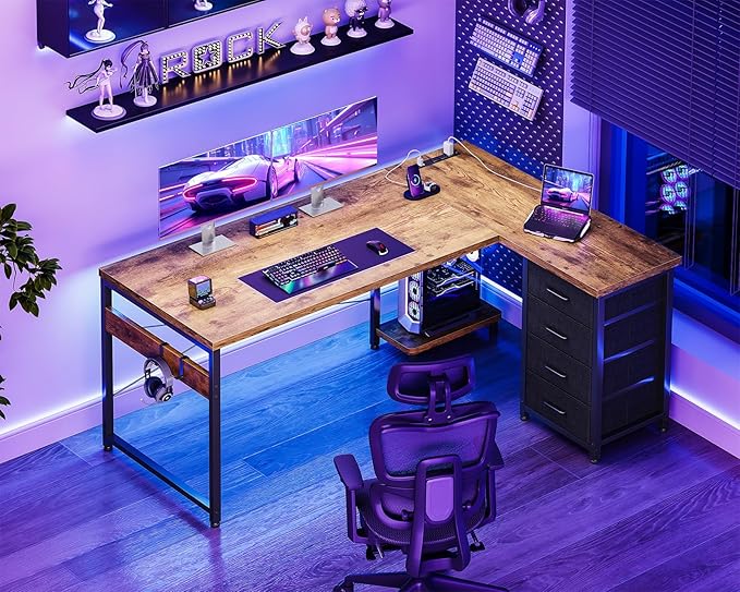 AODK L Shaped Desk with 4 Tier Drawers, L Shaped Computer Desk with USB - Image 2
