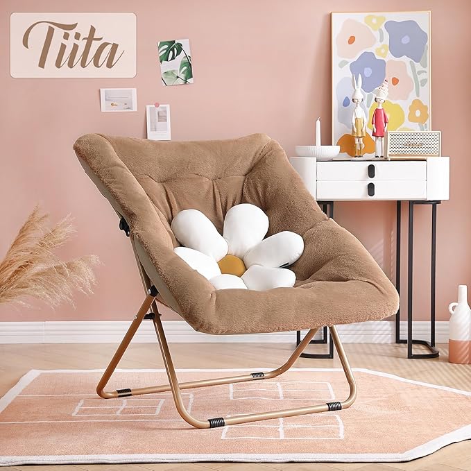 Tiita Comfy Folded Chair, Soft Faux Fur Oversized Folding Accent Chair - Image 6