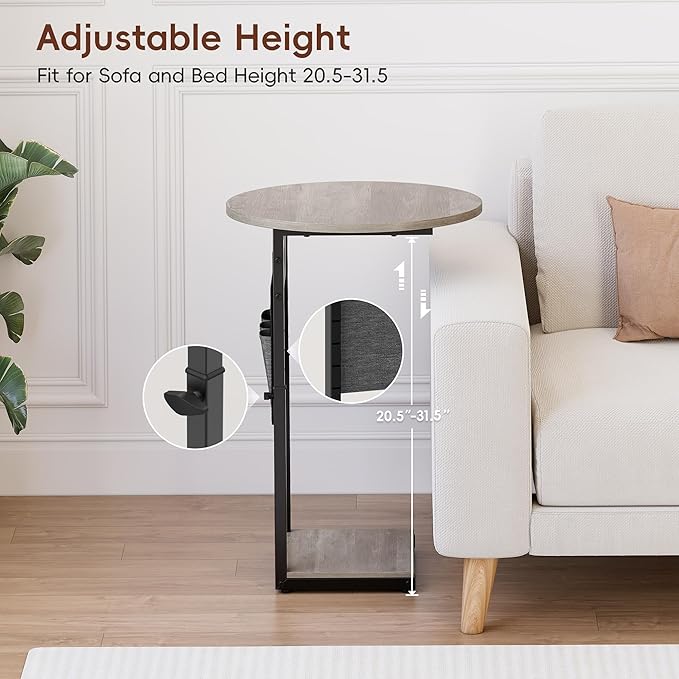 Vagusicc C Shaped End Table, Adjustable Height Small Side Table - Image 5